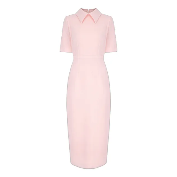 Emilia Wickstead Valletta Dress in Light Pink Single Wool Crepe