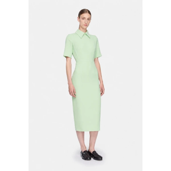 Emilia Wickstead Valletta Dress in Pale Green Single Wool Crepe, view 3