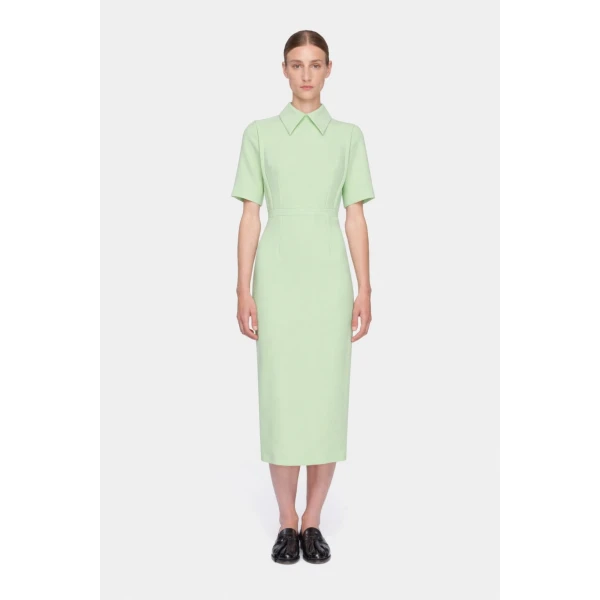 Emilia Wickstead Valletta Dress in Pale Green Single Wool Crepe, view 5