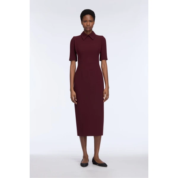 Emilia Wickstead Valletta Dress in Plum Single Wool Crepe, view 6