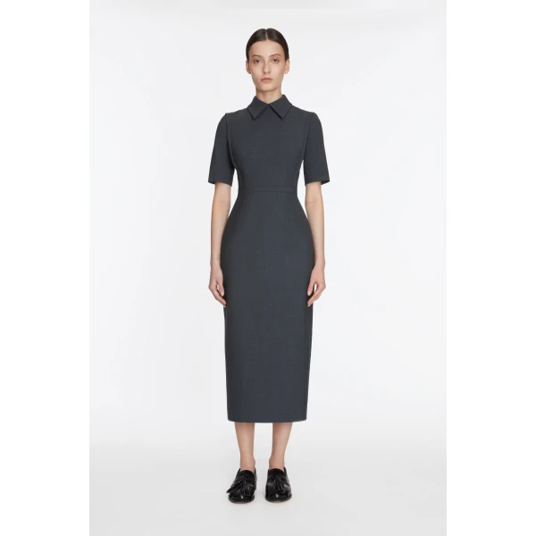 Emilia Wickstead Valletta in Charcoal Summer Wool Dress, view 3