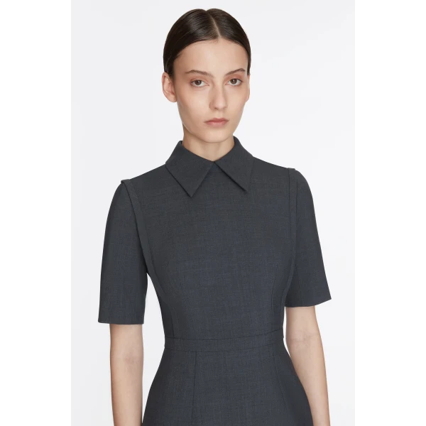 Emilia Wickstead Valletta in Charcoal Summer Wool Dress, view 4