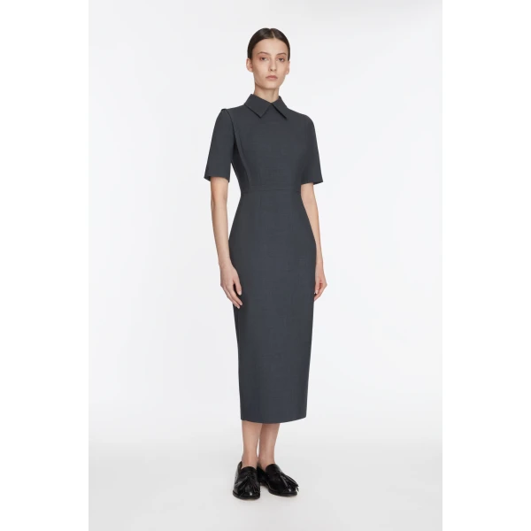 Emilia Wickstead Valletta in Charcoal Summer Wool Dress, view 6