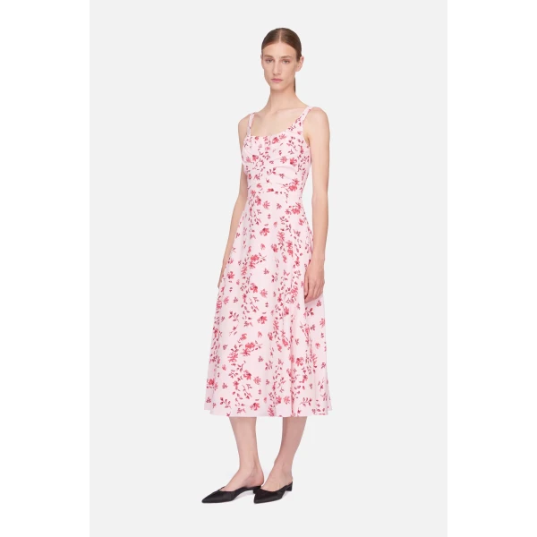 Emilia Wickstead Verena Dress in Pink Scattered Daisies on Silk, view 2