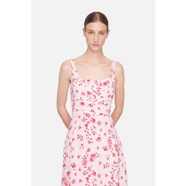 Emilia Wickstead Verena Dress in Pink Scattered Daisies on Silk, view 4