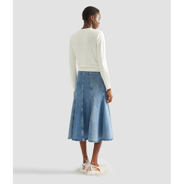 Erdem Embroidered Denim Midi Skirt, view 3