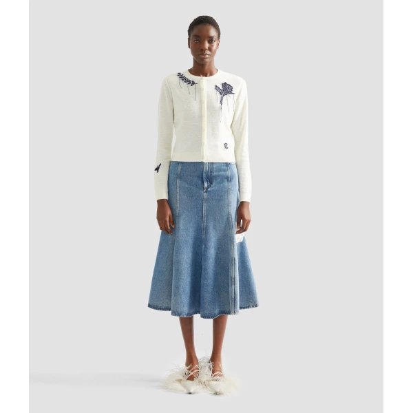 Erdem Embroidered Denim Midi Skirt, view 4