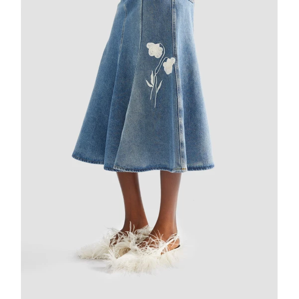 Erdem Embroidered Denim Midi Skirt, view 5