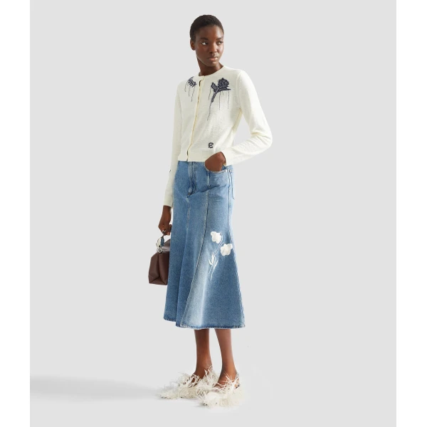 Erdem Embroidered Denim Midi Skirt, view 6