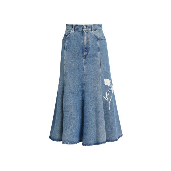 Erdem Embroidered Denim Midi Skirt