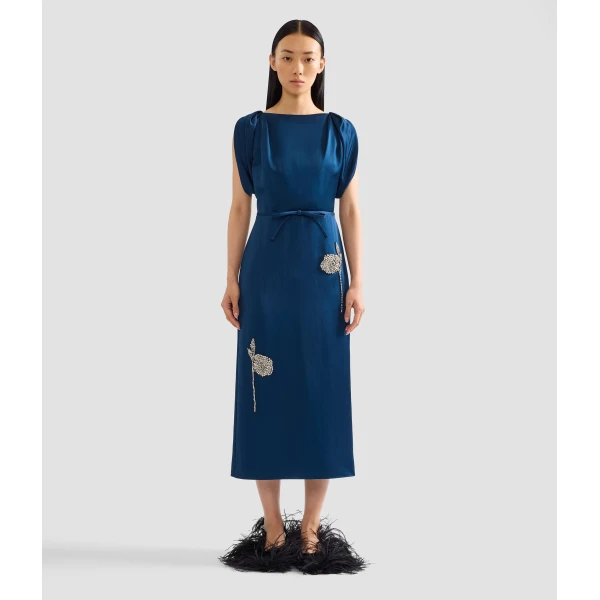 Erdem Embroidered Satin Short Sleeve Midi Dress, view 4