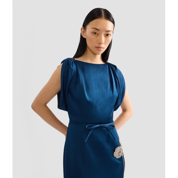 Erdem Embroidered Satin Short Sleeve Midi Dress, view 5