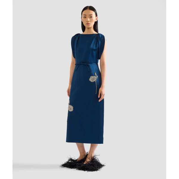 Erdem Embroidered Satin Short Sleeve Midi Dress, view 6