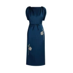 Erdem Embroidered Satin Short Sleeve Midi Dress