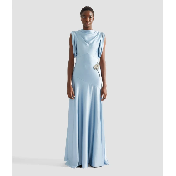 Erdem Embroidered Satin Sleeveless Gown, view 4