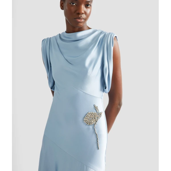 Erdem Embroidered Satin Sleeveless Gown, view 5