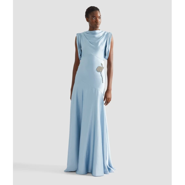 Erdem Embroidered Satin Sleeveless Gown, view 6