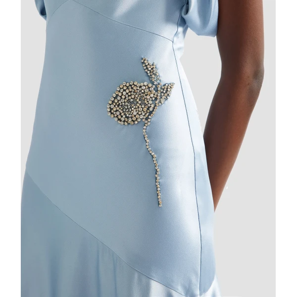 Erdem Embroidered Satin Sleeveless Gown, view 7