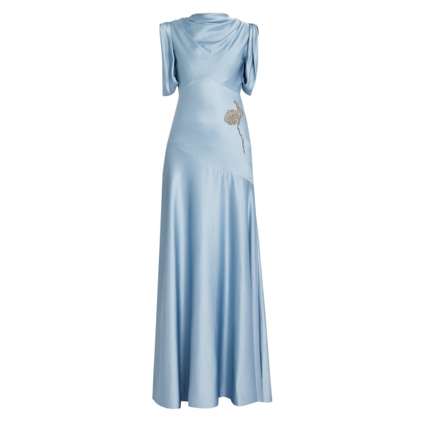 Erdem Embroidered Satin Sleeveless Gown