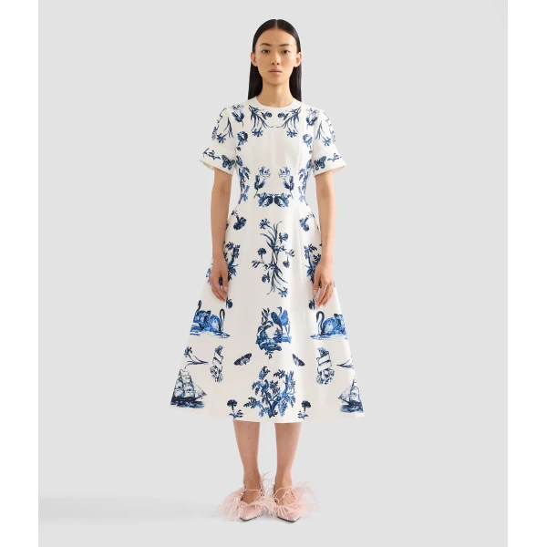 Erdem Floral Cotton Faille Short Sleeve Midi Dress, view 5