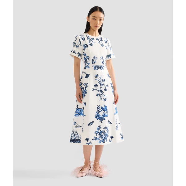 Erdem Floral Cotton Faille Short Sleeve Midi Dress, view 6