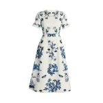 Erdem Floral Cotton Faille Short Sleeve Midi Dress
