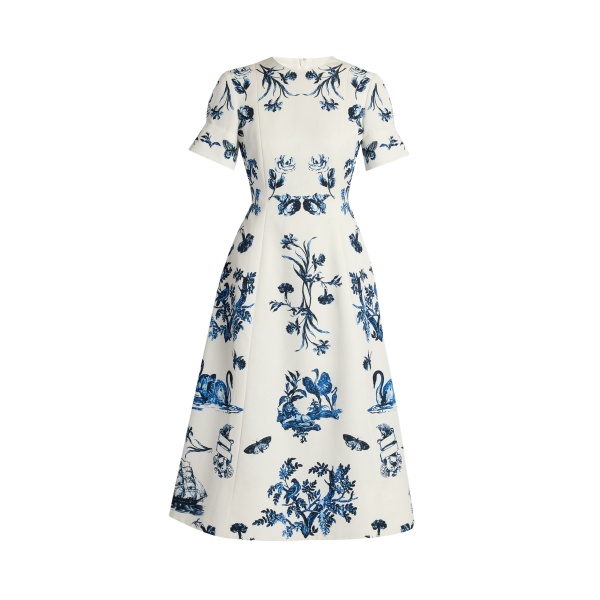 Erdem Floral Cotton Faille Short Sleeve Midi Dress
