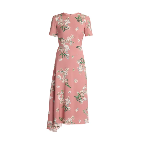 Erdem Floral Stretch Cady Draped Midi Dress