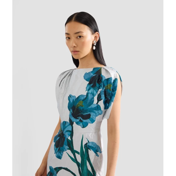 Erdem Floral Textured Satin Short Sleeve Midi Dress, view 5