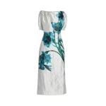Erdem Floral Textured Satin Short Sleeve Midi Dress