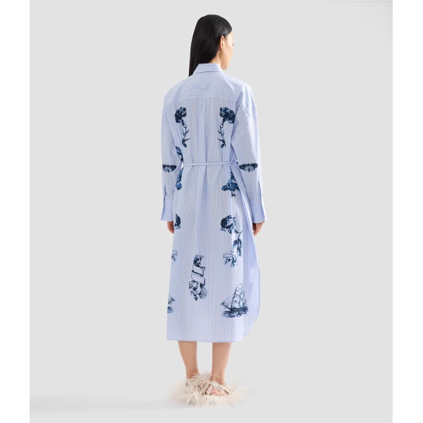 Erdem Stripe Poplin Long Sleeve Midi Shirt Dress, view 3