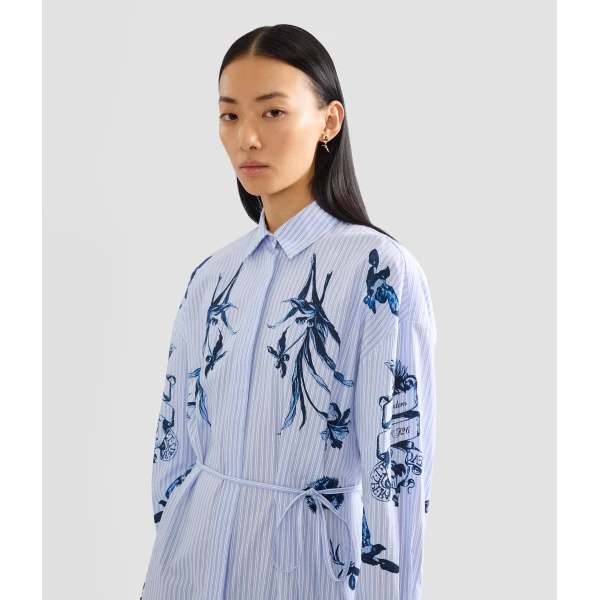 Erdem Stripe Poplin Long Sleeve Midi Shirt Dress, view 4