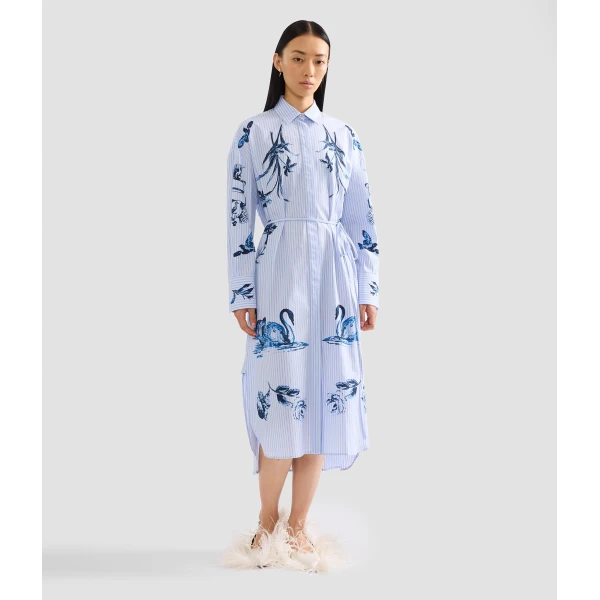 Erdem Stripe Poplin Long Sleeve Midi Shirt Dress, view 5