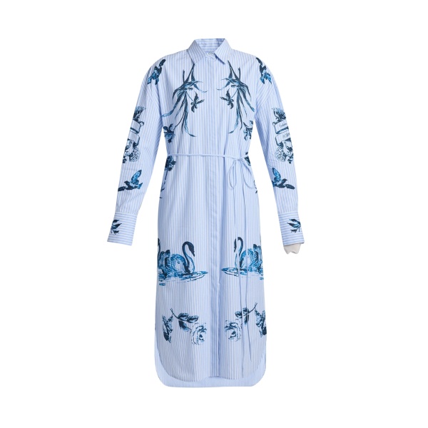Erdem Stripe Poplin Long Sleeve Midi Shirt Dress