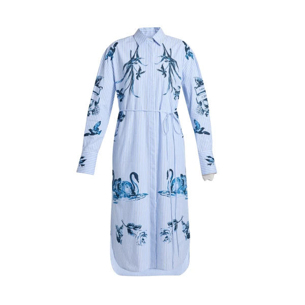Erdem Stripe Poplin Long Sleeve Midi Shirt Dress