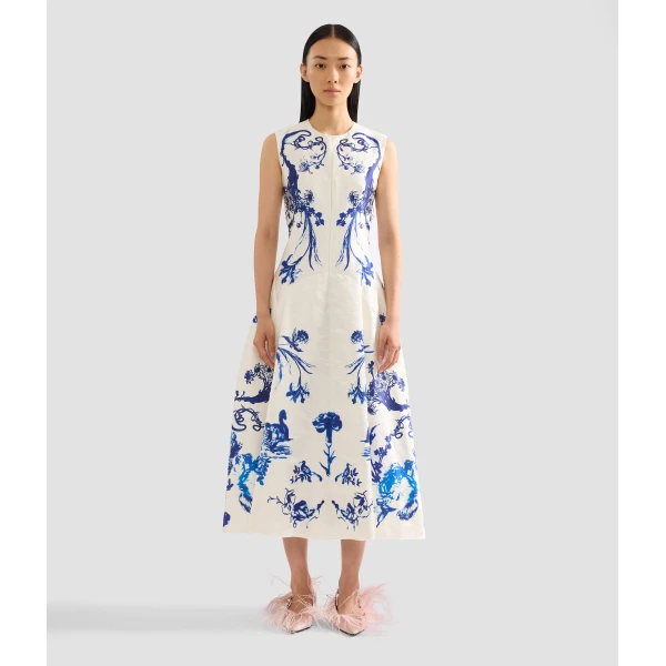 Erdem Textured Satin Sleeveless Midi Dress, view 4