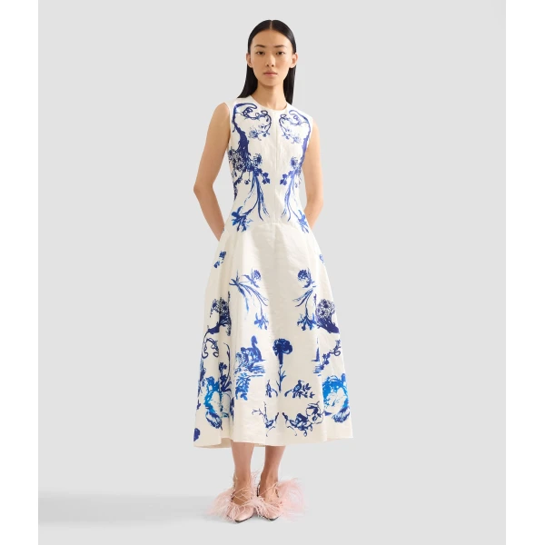 Erdem Textured Satin Sleeveless Midi Dress, view 6