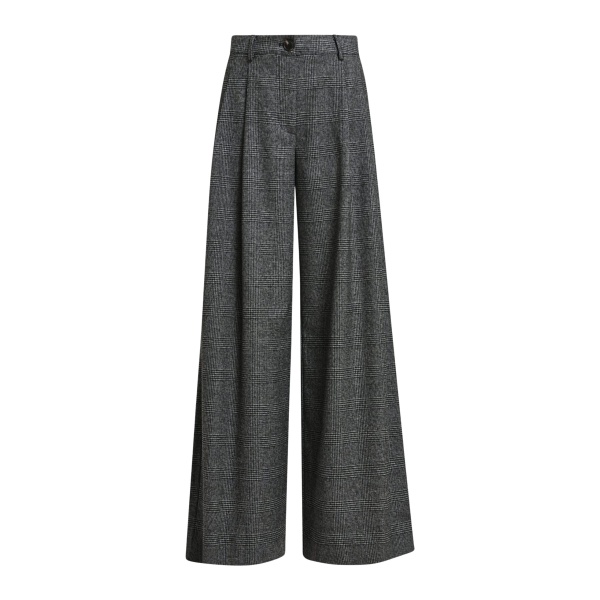 Essentiel Antwerp Black and grey checked wide-leg pants with twisted seam detail