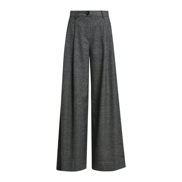 Essentiel Antwerp Black and grey checked wide-leg pants with twisted seam detail