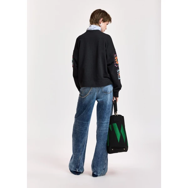 Essentiel Antwerp Black and multicolor geometric floral-embellished sweatshirt Top, view 4