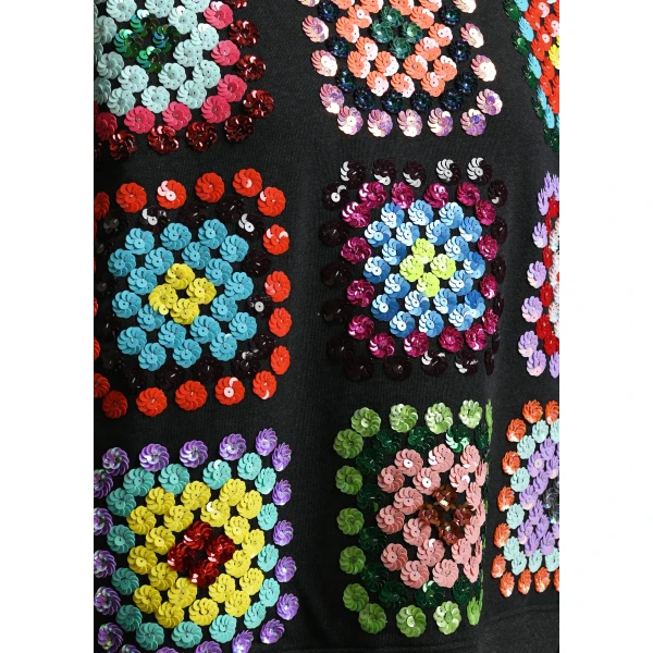Essentiel Antwerp Black and multicolor geometric floral-embellished sweatshirt Top, view 6