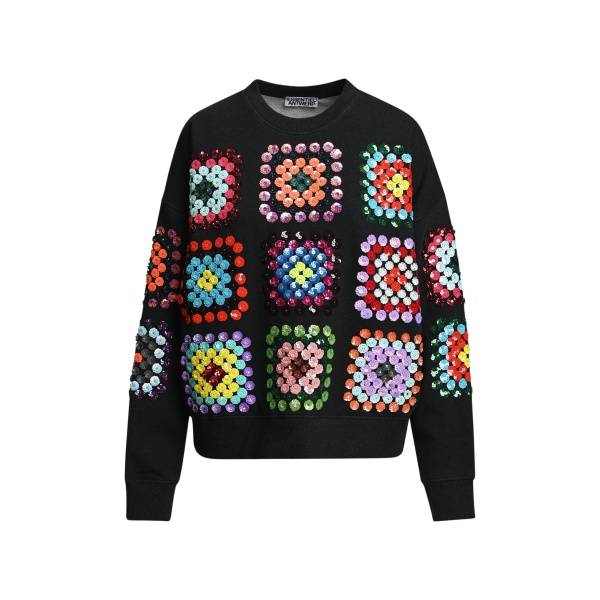 Essentiel Antwerp Black and multicolor geometric floral-embellished sweatshirt Top
