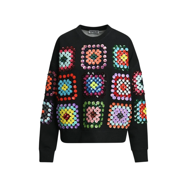 Essentiel Antwerp Black and multicolor geometric floral-embellished sweatshirt Top