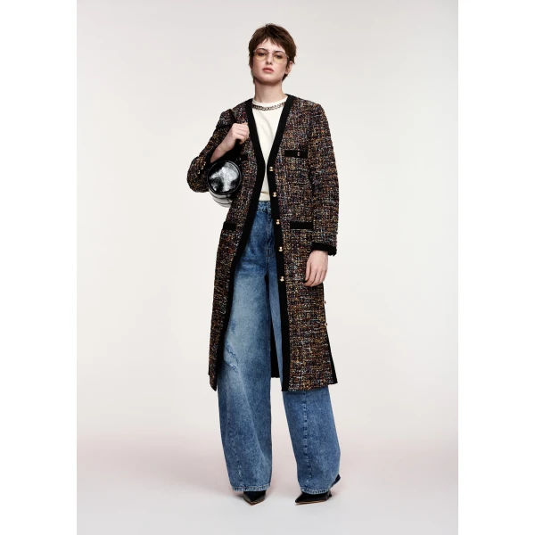 Essentiel Antwerp Black and multicolor quilted coat with patch pockets, view 2