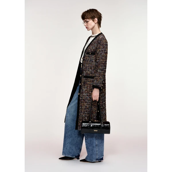 Essentiel Antwerp Black and multicolor quilted coat with patch pockets, view 3