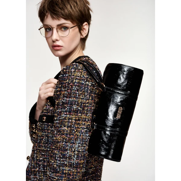 Essentiel Antwerp Black and multicolor quilted coat with patch pockets, view 4