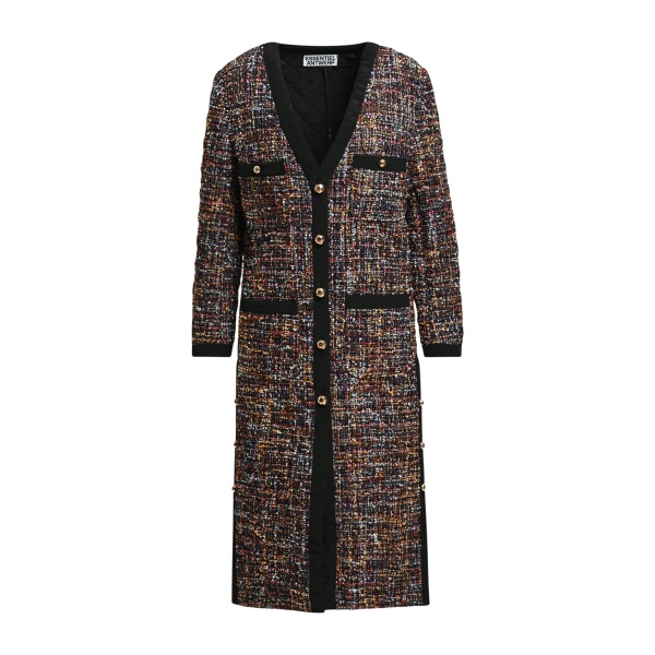 Essentiel Antwerp Black and multicolor quilted coat with patch pockets