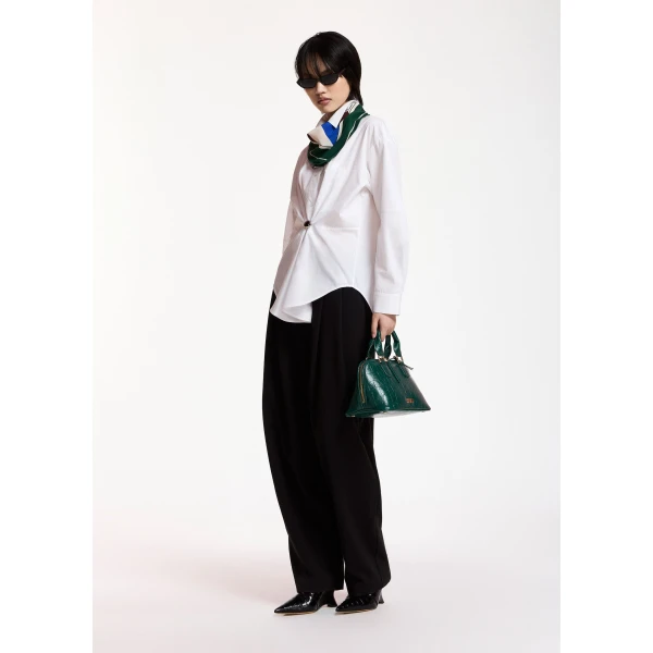 Essentiel Antwerp Black barrel-leg pants with pleated waist, view 2