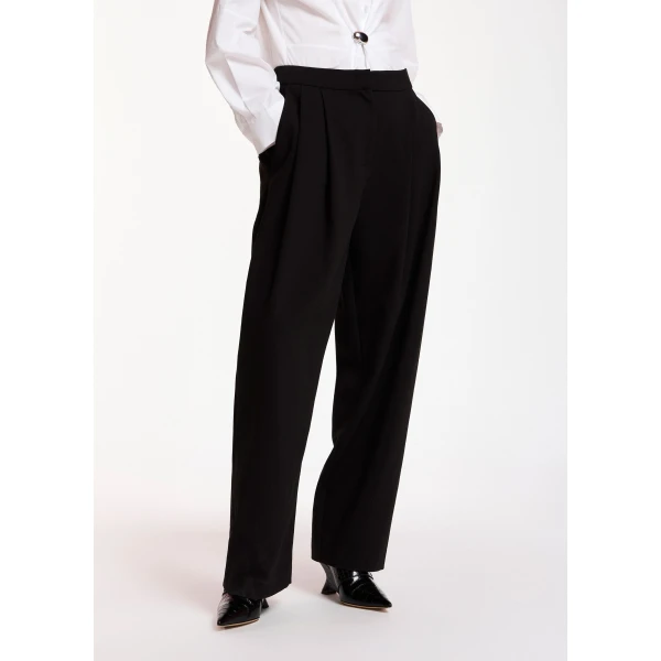 Essentiel Antwerp Black barrel-leg pants with pleated waist, view 3