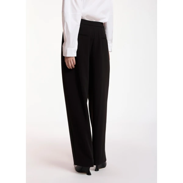 Essentiel Antwerp Black barrel-leg pants with pleated waist, view 4